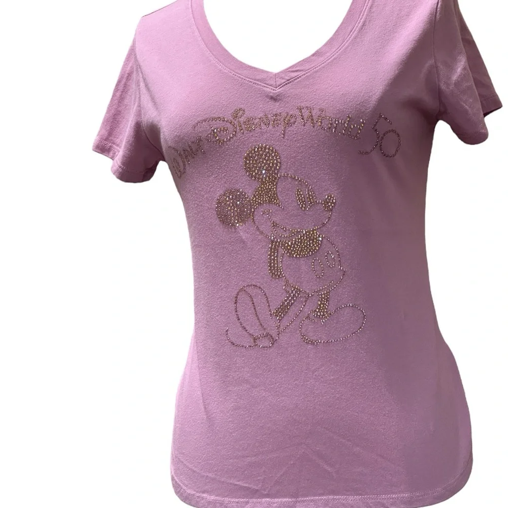 Disney Pink V-Neck Tee with Gold Accents - Picture 1 of 2